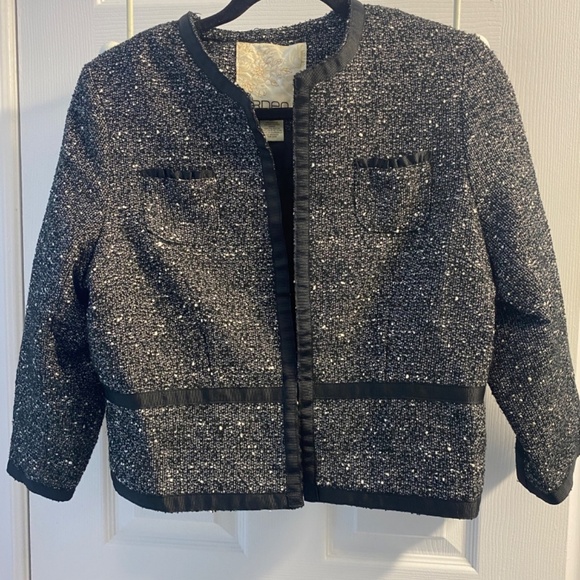 Arden B Tweed Jacket Size Large Two Front Pockets Light Jacket Fall Black White - Picture 3 of 14